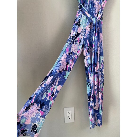 Lilly Pulitzer Womens XS Floral Short Sleeve Jumpsuit Stretch Waist Tie - Picture 2 of 7